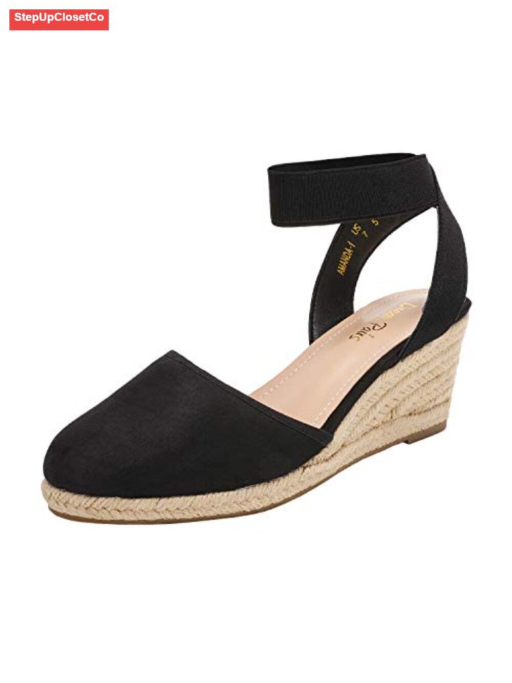 Elastic Ankle Strap Espadrilles Wedge Sandals with Cushioned Sole